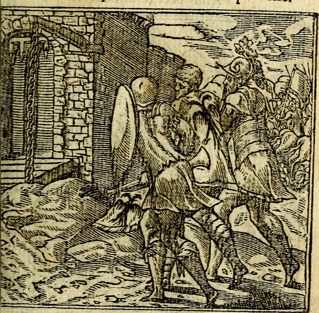 An illustration from Omnia D. And. Alciati Emblemata : ad qvae singula praeter concinnas acutásque inscriptiones, lepidas & expressas imagines, ac caetera omnia, quae prioribus nostris editionibus cùm ad eorum distinctionem, tum ad ornatum & correctionem adhibita continebantur, : nunc primùm perelegantia persubtiliaq́ [ue], 1564, leaf 200