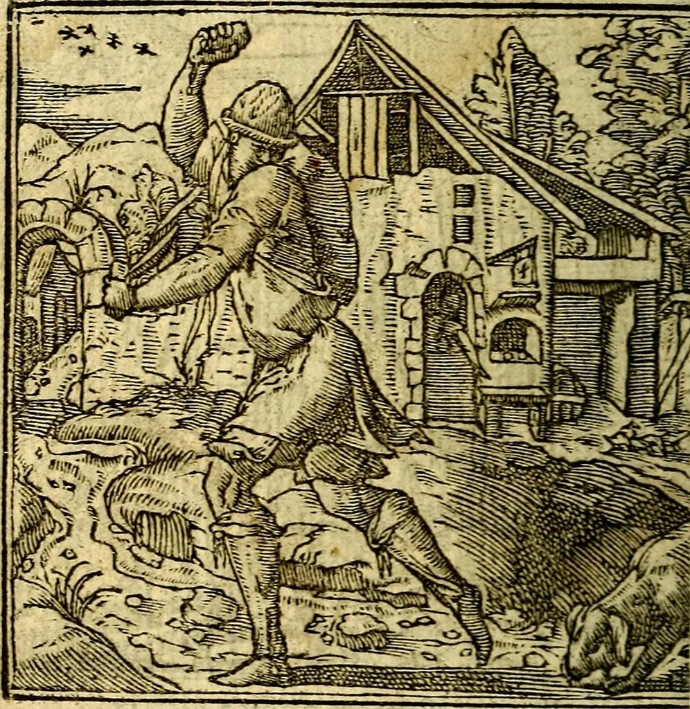 An illustration from Omnia D. And. Alciati Emblemata : ad qvae singula praeter concinnas acutásque inscriptiones, lepidas & expressas imagines, ac caetera omnia, quae prioribus nostris editionibus cùm ad eorum distinctionem, tum ad ornatum & correctionem adhibita continebantur, : nunc primùm perelegantia persubtiliaq́ [ue], 1564, leaf 201