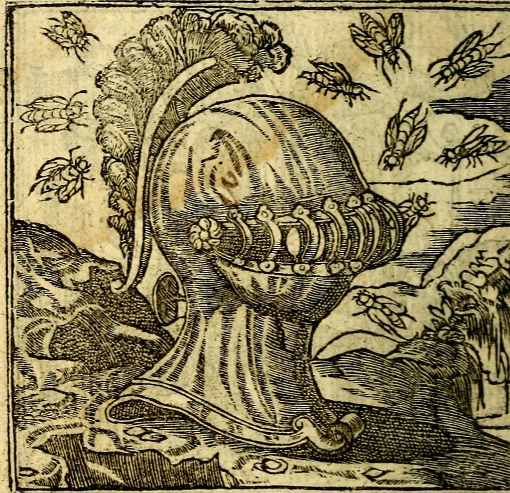 An illustration from Omnia D. And. Alciati Emblemata : ad qvae singula praeter concinnas acutásque inscriptiones, lepidas & expressas imagines, ac caetera omnia, quae prioribus nostris editionibus cùm ad eorum distinctionem, tum ad ornatum & correctionem adhibita continebantur, : nunc primùm perelegantia persubtiliaq́ [ue], 1564, leaf 205