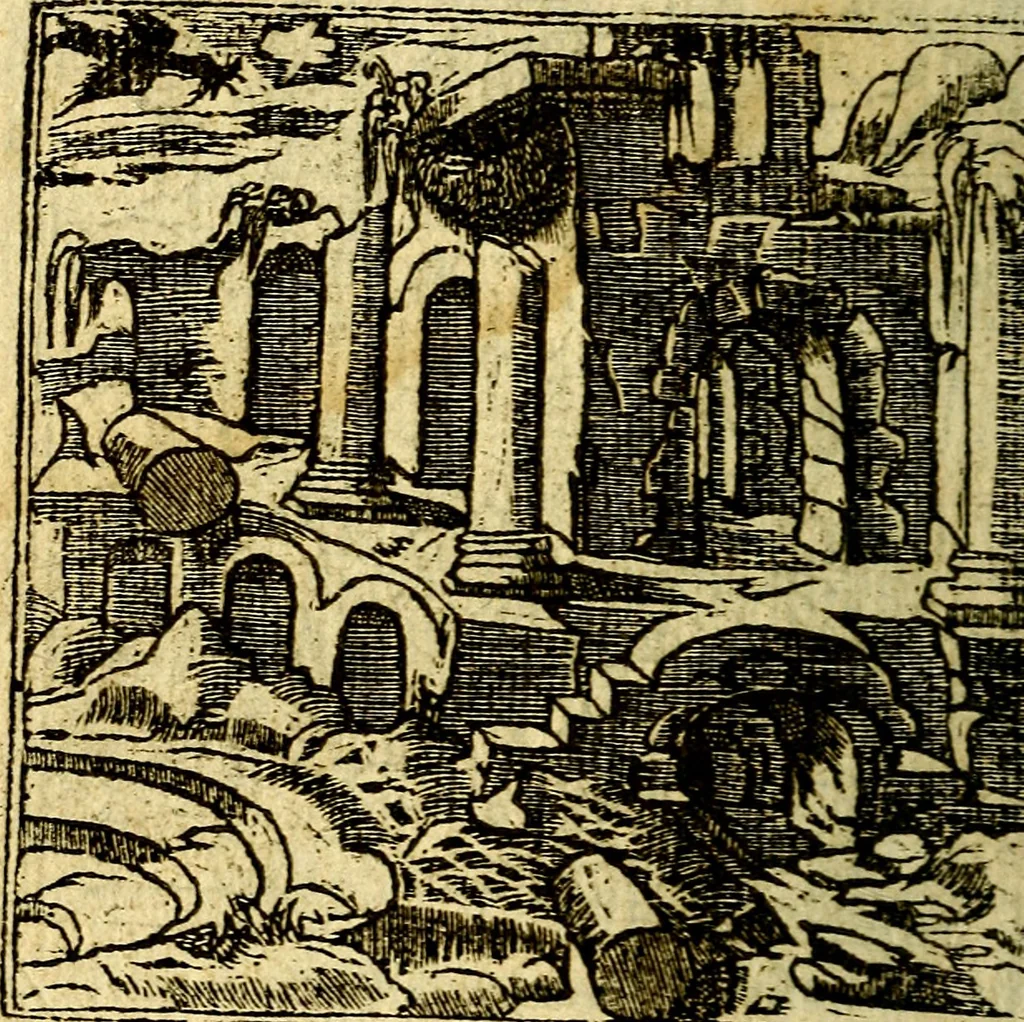 An illustration from Omnia D. And. Alciati Emblemata : ad qvae singula praeter concinnas acutásque inscriptiones, lepidas & expressas imagines, ac caetera omnia, quae prioribus nostris editionibus cùm ad eorum distinctionem, tum ad ornatum & correctionem adhibita continebantur, : nunc primùm perelegantia persubtiliaq́ [ue], 1564, leaf 207