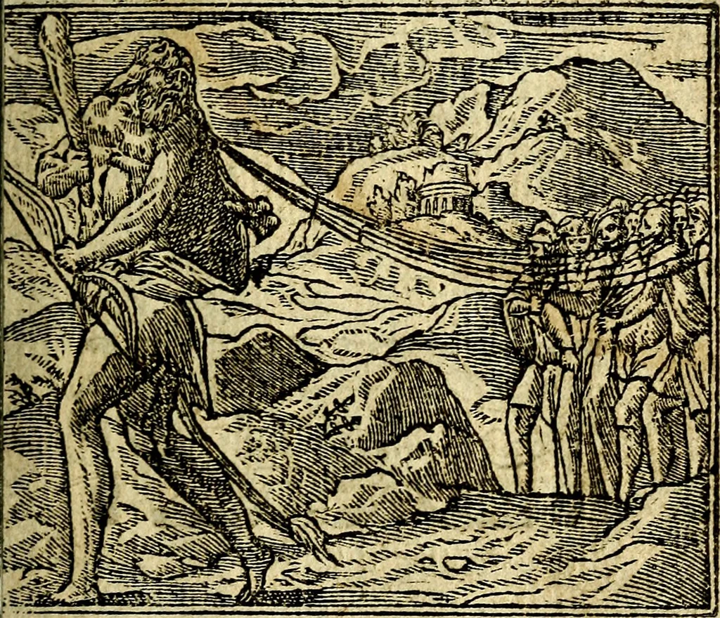 An illustration from Omnia D. And. Alciati Emblemata : ad qvae singula praeter concinnas acutásque inscriptiones, lepidas & expressas imagines, ac caetera omnia, quae prioribus nostris editionibus cùm ad eorum distinctionem, tum ad ornatum & correctionem adhibita continebantur, : nunc primùm perelegantia persubtiliaq́ [ue], 1564, leaf 208