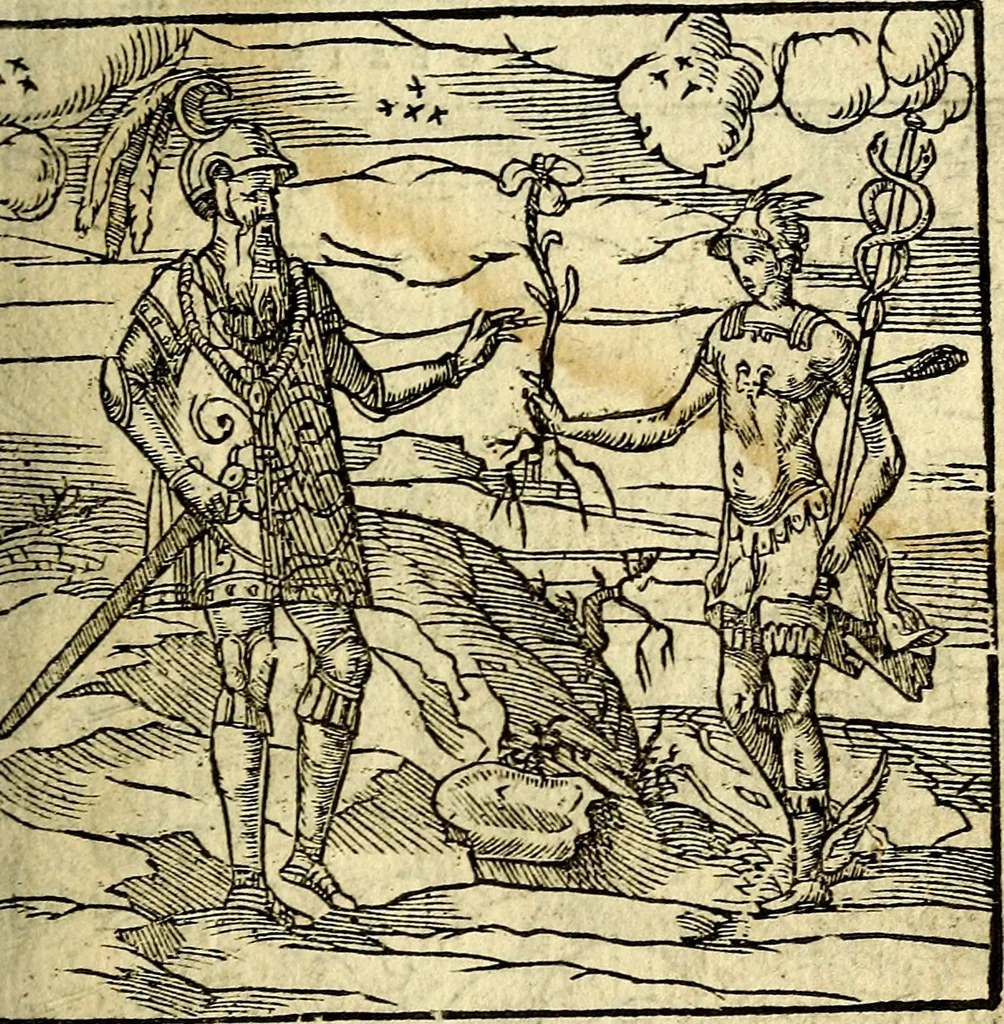 An illustration from Omnia D. And. Alciati Emblemata : ad qvae singula praeter concinnas acutásque inscriptiones, lepidas & expressas imagines, ac caetera omnia, quae prioribus nostris editionibus cùm ad eorum distinctionem, tum ad ornatum & correctionem adhibita continebantur, : nunc primùm perelegantia persubtiliaq́ [ue], 1564, leaf 210