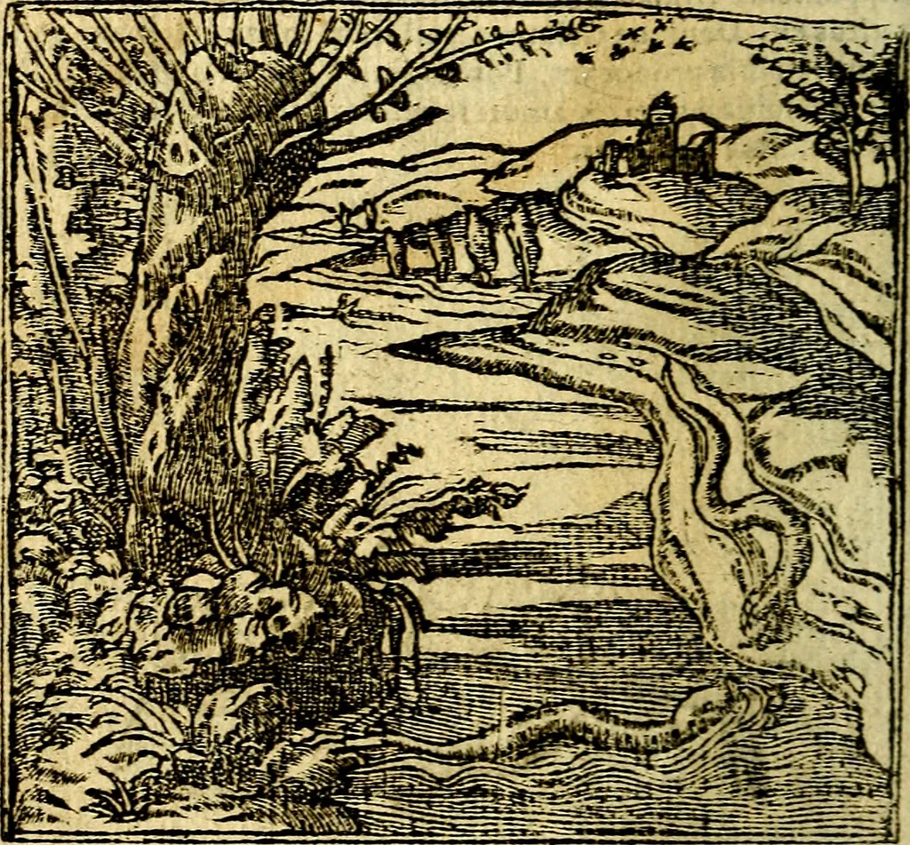 An illustration from Omnia D. And. Alciati Emblemata : ad qvae singula praeter concinnas acutásque inscriptiones, lepidas & expressas imagines, ac caetera omnia, quae prioribus nostris editionibus cùm ad eorum distinctionem, tum ad ornatum & correctionem adhibita continebantur, : nunc primùm perelegantia persubtiliaq́ [ue], 1564, leaf 227
