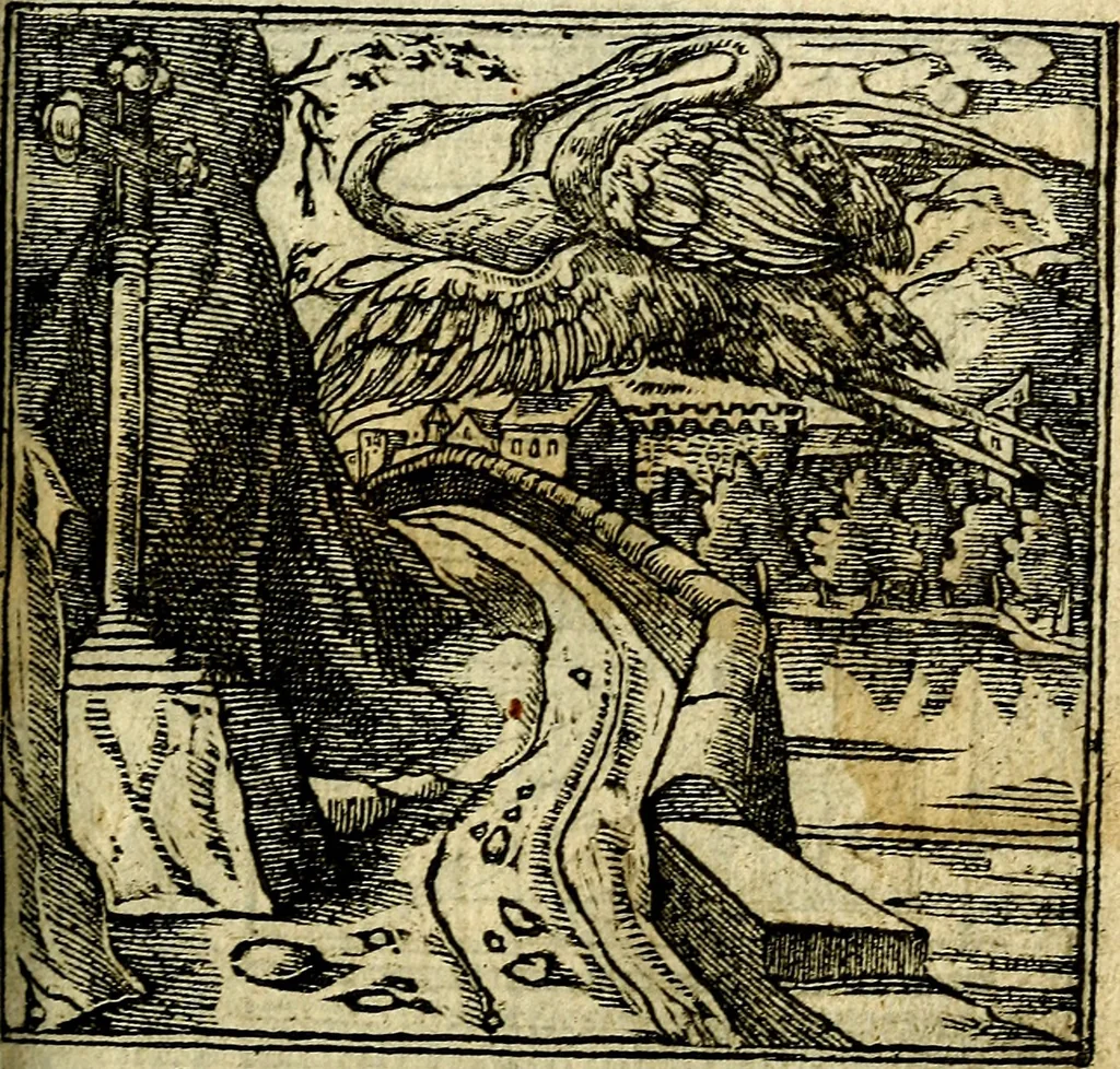 An illustration from Omnia D. And. Alciati Emblemata : ad qvae singula praeter concinnas acutásque inscriptiones, lepidas & expressas imagines, ac caetera omnia, quae prioribus nostris editionibus cùm ad eorum distinctionem, tum ad ornatum & correctionem adhibita continebantur, : nunc primùm perelegantia persubtiliaq́ [ue], 1564, leaf 38