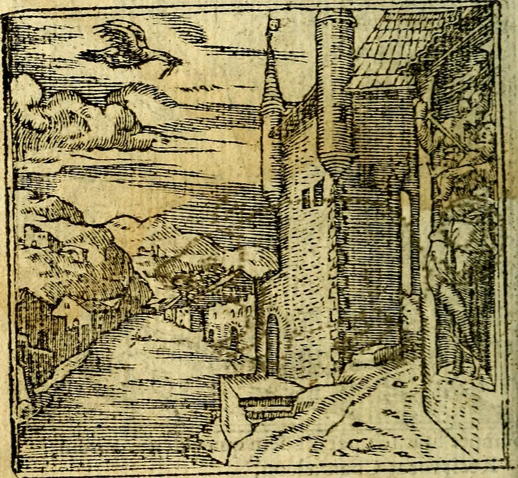 An illustration from Omnia D. And. Alciati Emblemata : ad qvae singula praeter concinnas acutásque inscriptiones, lepidas & expressas imagines, ac caetera omnia, quae prioribus nostris editionibus cùm ad eorum distinctionem, tum ad ornatum & correctionem adhibita continebantur, : nunc primùm perelegantia persubtiliaq́ [ue], 1564, leaf 63