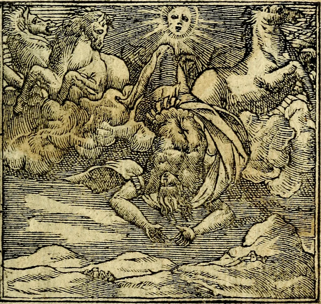 An illustration from Omnia D. And. Alciati Emblemata : ad qvae singula praeter concinnas acutásque inscriptiones, lepidas & expressas imagines, ac caetera omnia, quae prioribus nostris editionibus cùm ad eorum distinctionem, tum ad ornatum & correctionem adhibita continebantur, : nunc primùm perelegantia persubtiliaq́ [ue], 1564, leaf 66