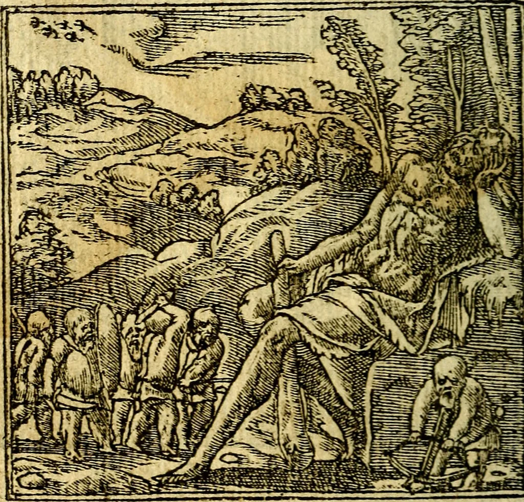 An illustration from Omnia D. And. Alciati Emblemata : ad qvae singula praeter concinnas acutásque inscriptiones, lepidas & expressas imagines, ac caetera omnia, quae prioribus nostris editionibus cùm ad eorum distinctionem, tum ad ornatum & correctionem adhibita continebantur, : nunc primùm perelegantia persubtiliaq́ [ue], 1564, leaf 67
