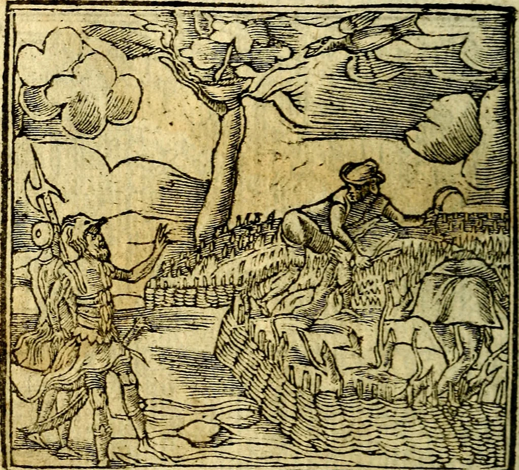 An illustration from Omnia D. And. Alciati Emblemata : ad qvae singula praeter concinnas acutásque inscriptiones, lepidas & expressas imagines, ac caetera omnia, quae prioribus nostris editionibus cùm ad eorum distinctionem, tum ad ornatum & correctionem adhibita continebantur, : nunc primùm perelegantia persubtiliaq́ [ue], 1564, leaf 69