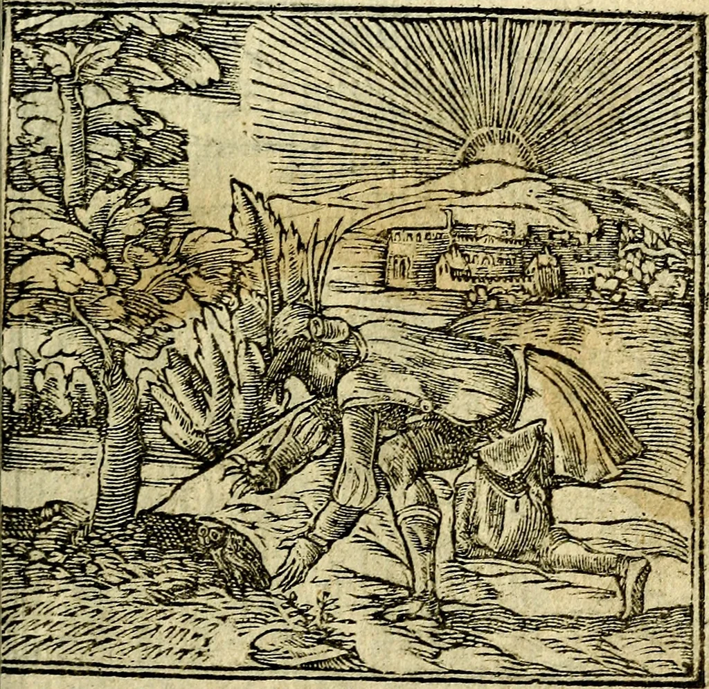 An illustration from Omnia D. And. Alciati Emblemata : ad qvae singula praeter concinnas acutásque inscriptiones, lepidas & expressas imagines, ac caetera omnia, quae prioribus nostris editionibus cùm ad eorum distinctionem, tum ad ornatum & correctionem adhibita continebantur, : nunc primùm perelegantia persubtiliaq́ [ue], 1564, leaf 74