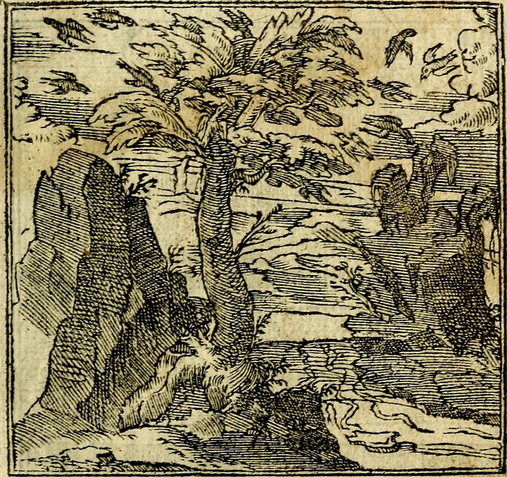 An illustration from Omnia D. And. Alciati Emblemata : ad qvae singula praeter concinnas acutásque inscriptiones, lepidas & expressas imagines, ac caetera omnia, quae prioribus nostris editionibus cùm ad eorum distinctionem, tum ad ornatum & correctionem adhibita continebantur, : nunc primùm perelegantia persubtiliaq́ [ue], 1564, leaf 80