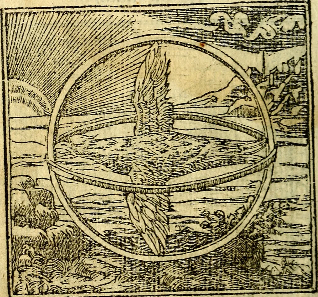 An illustration from Omnia D. And. Alciati Emblemata : ad qvae singula praeter concinnas acutásque inscriptiones, lepidas & expressas imagines, ac caetera omnia, quae prioribus nostris editionibus cùm ad eorum distinctionem, tum ad ornatum & correctionem adhibita continebantur, : nunc primùm perelegantia persubtiliaq́ [ue], 1564, leaf 85