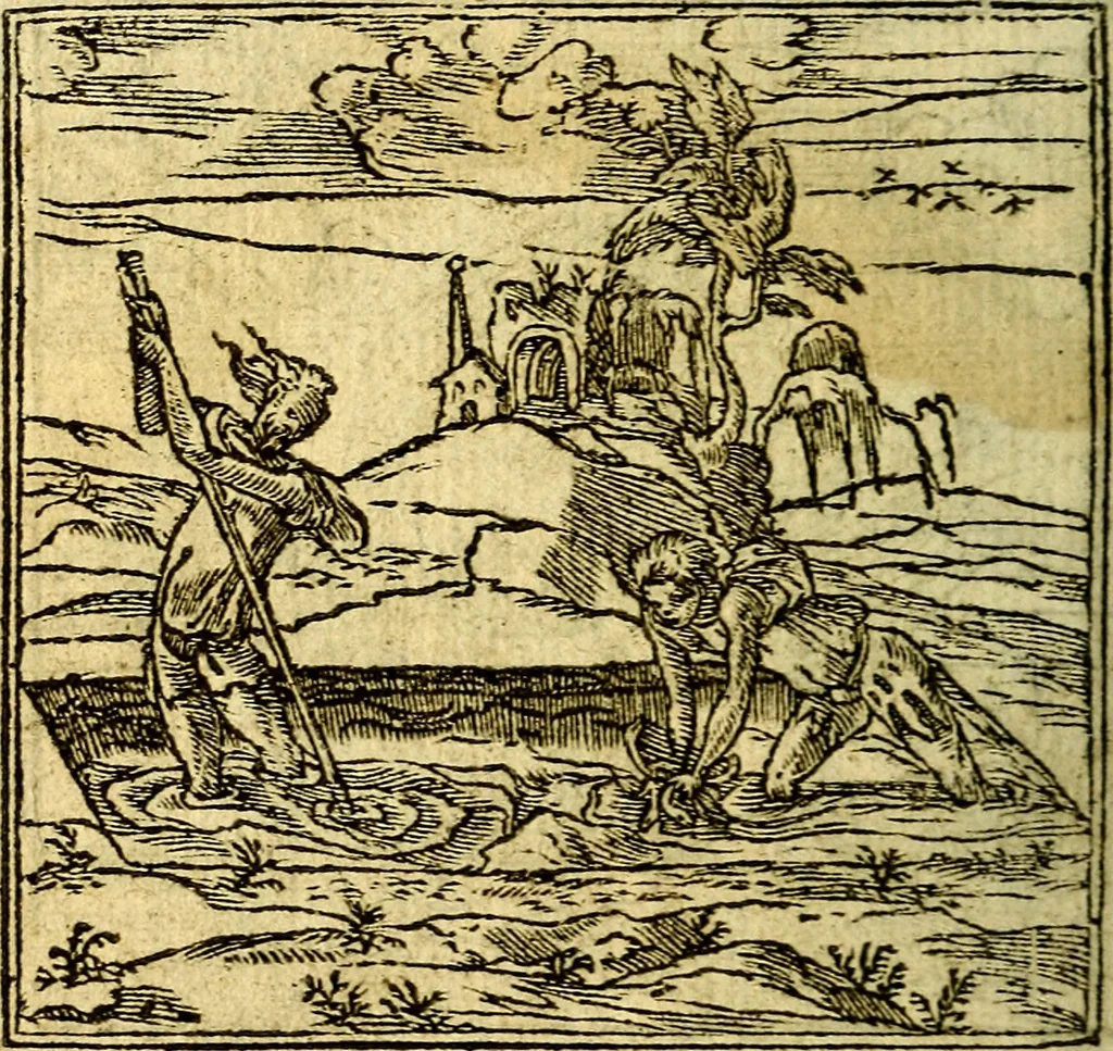 An illustration from Omnia D. And. Alciati Emblemata : ad qvae singula praeter concinnas acutásque inscriptiones, lepidas & expressas imagines, ac caetera omnia, quae prioribus nostris editionibus cùm ad eorum distinctionem, tum ad ornatum & correctionem adhibita continebantur, : nunc primùm perelegantia persubtiliaq́ [ue], 1564, leaf 97