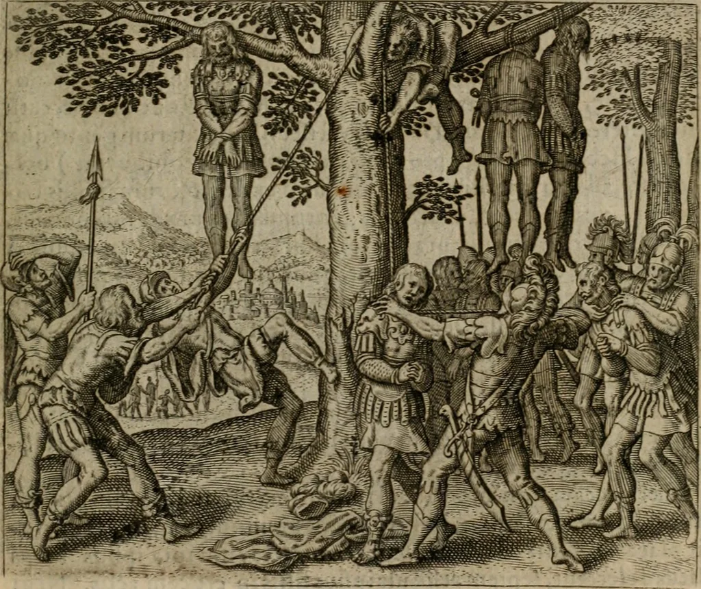 An illustration from Omnium virtutum christianarum exemplo Dauidis : pastoris, militis, ducis, exsulis ac prophetae longe praestantissimi nobis adumbratarum speculum purum ac pellucidum, omnibus & singulis piè ac Christianè vivere volentibus perutile ac necessarium : quod etiam figuris Aeneis perpulchris ac artificiosis adornatum, 1632, leaf 128