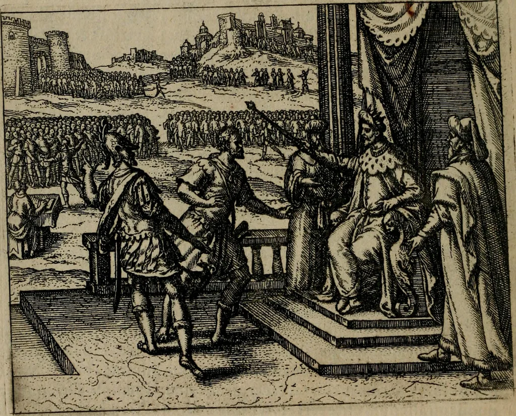 An illustration from Omnium virtutum christianarum exemplo Dauidis : pastoris, militis, ducis, exsulis ac prophetae longe praestantissimi nobis adumbratarum speculum purum ac pellucidum, omnibus & singulis piè ac Christianè vivere volentibus perutile ac necessarium : quod etiam figuris Aeneis perpulchris ac artificiosis adornatum, 1632, leaf 133