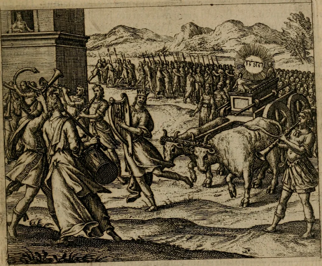 An illustration from Omnium virtutum christianarum exemplo Dauidis : pastoris, militis, ducis, exsulis ac prophetae longe praestantissimi nobis adumbratarum speculum purum ac pellucidum, omnibus & singulis piè ac Christianè vivere volentibus perutile ac necessarium : quod etiam figuris Aeneis perpulchris ac artificiosis adornatum, 1632, leaf 88
