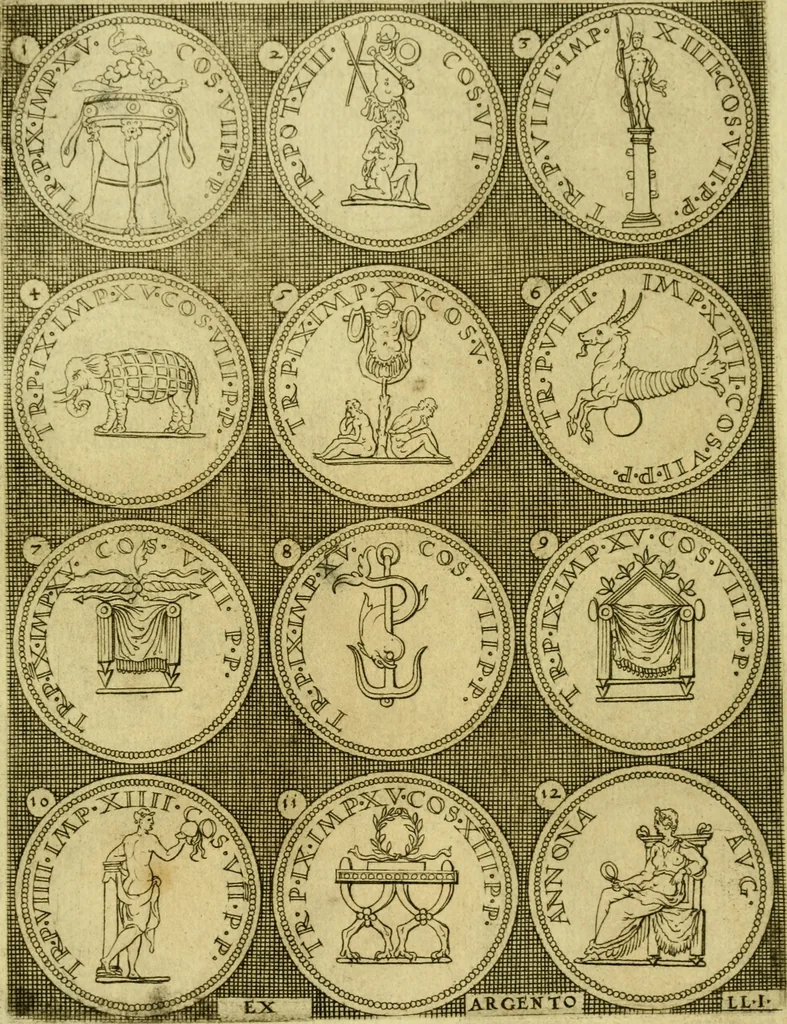 An illustration from Omnivm Caesarvm verissimae imagines ex antiqvis nvmismatis desvmptae : addita per brevi civvsqve vitae descriptiones ac diligenti eorvm qvae reperiri potvervnt nvmismatvm aversae partis delineatione ..., 1554, leaf 100