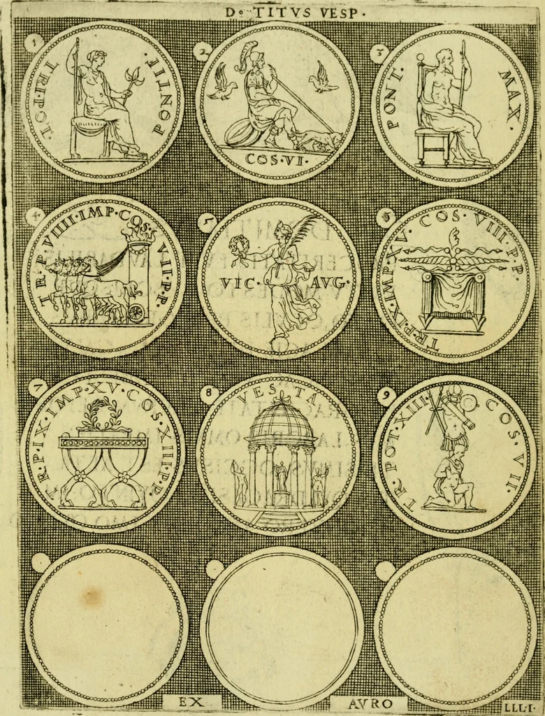 An illustration from Omnivm Caesarvm verissimae imagines ex antiqvis nvmismatis desvmptae : addita per brevi civvsqve vitae descriptiones ac diligenti eorvm qvae reperiri potvervnt nvmismatvm aversae partis delineatione ..., 1554, leaf 102