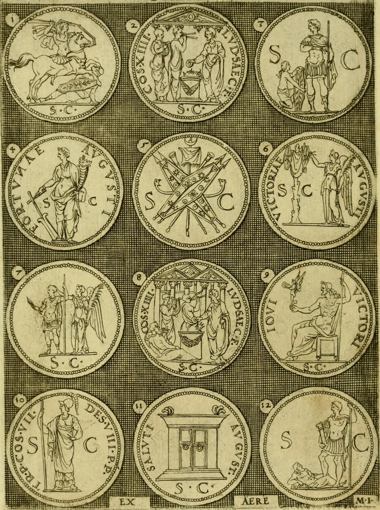 An illustration from Omnivm Caesarvm verissimae imagines ex antiqvis nvmismatis desvmptae : addita per brevi civvsqve vitae descriptiones ac diligenti eorvm qvae reperiri potvervnt nvmismatvm aversae partis delineatione ..., 1554, leaf 106