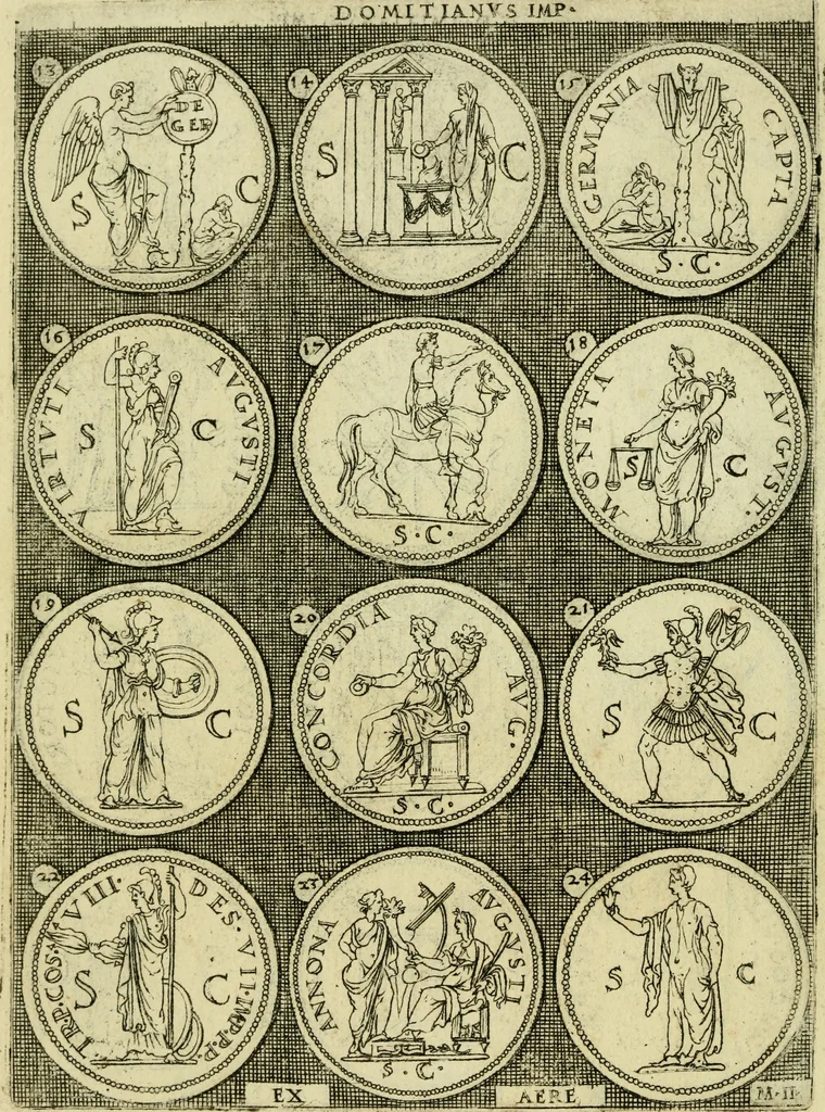 An illustration from Omnivm Caesarvm verissimae imagines ex antiqvis nvmismatis desvmptae : addita per brevi civvsqve vitae descriptiones ac diligenti eorvm qvae reperiri potvervnt nvmismatvm aversae partis delineatione ..., 1554, leaf 107