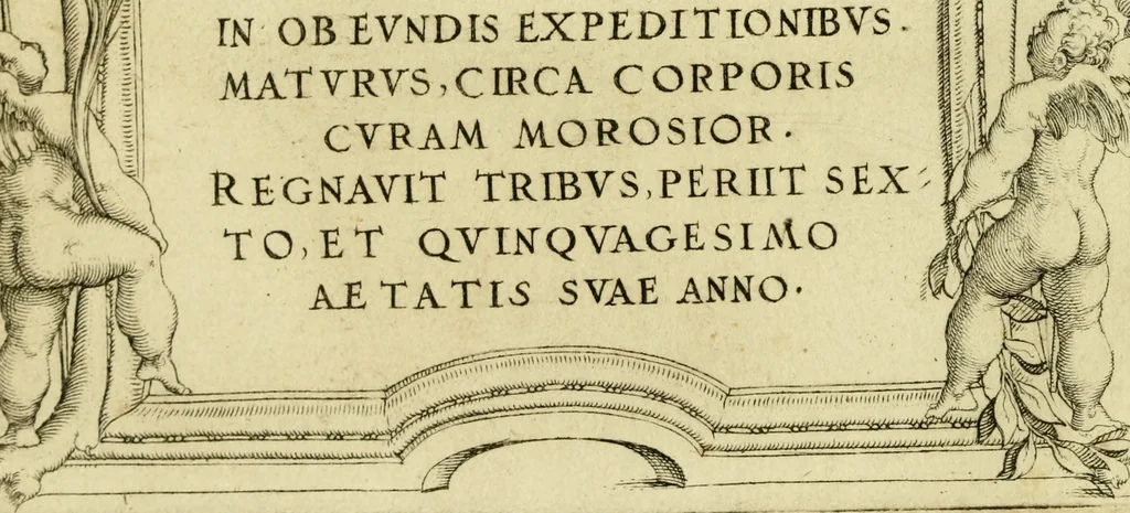 An illustration from Omnivm Caesarvm verissimae imagines ex antiqvis nvmismatis desvmptae : addita per brevi civvsqve vitae descriptiones ac diligenti eorvm qvae reperiri potvervnt nvmismatvm aversae partis delineatione ..., 1554, leaf 11