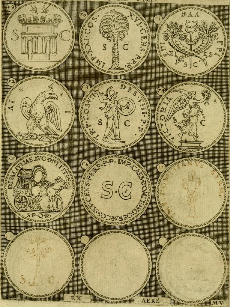 An illustration from Omnivm Caesarvm verissimae imagines ex antiqvis nvmismatis desvmptae : addita per brevi civvsqve vitae descriptiones ac diligenti eorvm qvae reperiri potvervnt nvmismatvm aversae partis delineatione ..., 1554, leaf 110