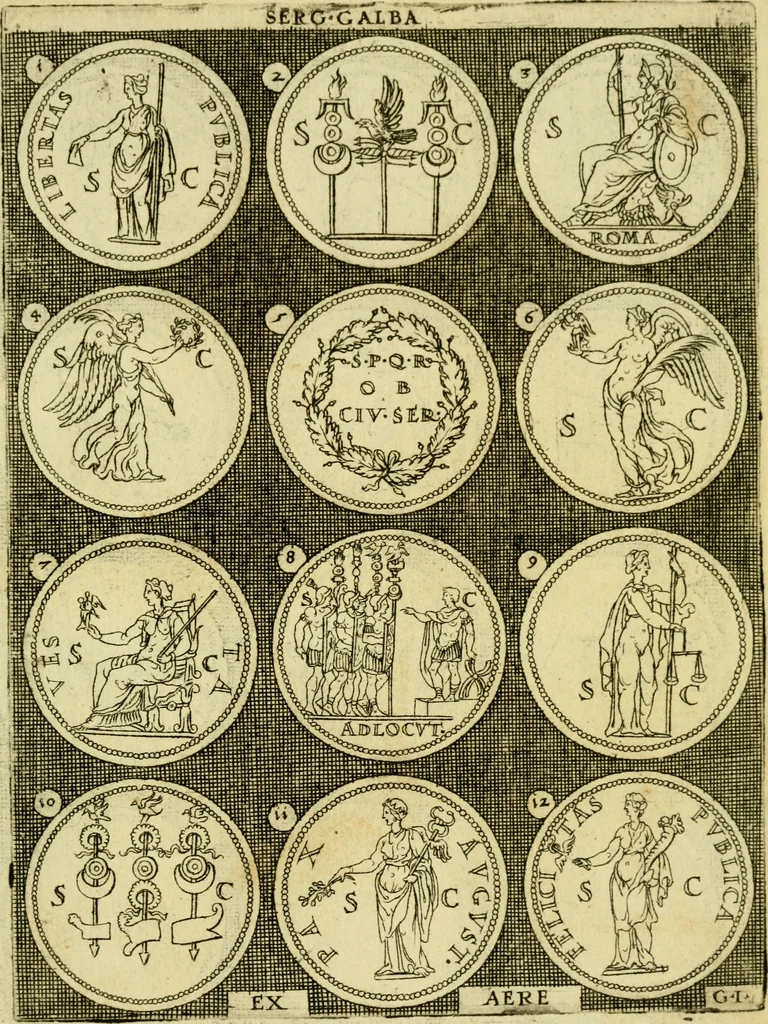 An illustration from Omnivm Caesarvm verissimae imagines ex antiqvis nvmismatis desvmptae : addita per brevi civvsqve vitae descriptiones ac diligenti eorvm qvae reperiri potvervnt nvmismatvm aversae partis delineatione ..., 1554, leaf 118