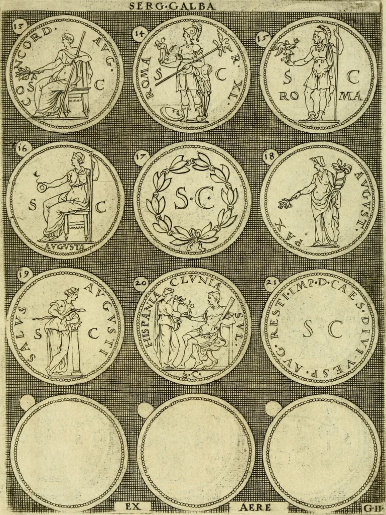An illustration from Omnivm Caesarvm verissimae imagines ex antiqvis nvmismatis desvmptae : addita per brevi civvsqve vitae descriptiones ac diligenti eorvm qvae reperiri potvervnt nvmismatvm aversae partis delineatione ..., 1554, leaf 119