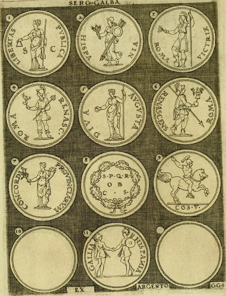 An illustration from Omnivm Caesarvm verissimae imagines ex antiqvis nvmismatis desvmptae : addita per brevi civvsqve vitae descriptiones ac diligenti eorvm qvae reperiri potvervnt nvmismatvm aversae partis delineatione ..., 1554, leaf 120