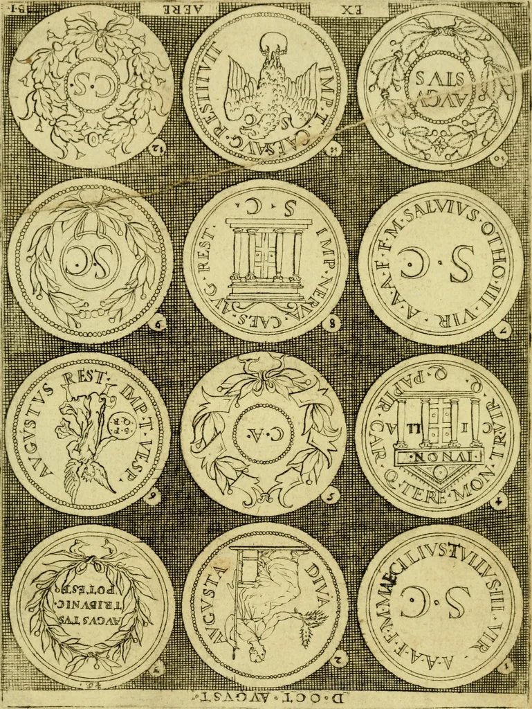 An illustration from Omnivm Caesarvm verissimae imagines ex antiqvis nvmismatis desvmptae : addita per brevi civvsqve vitae descriptiones ac diligenti eorvm qvae reperiri potvervnt nvmismatvm aversae partis delineatione ..., 1554, leaf 24
