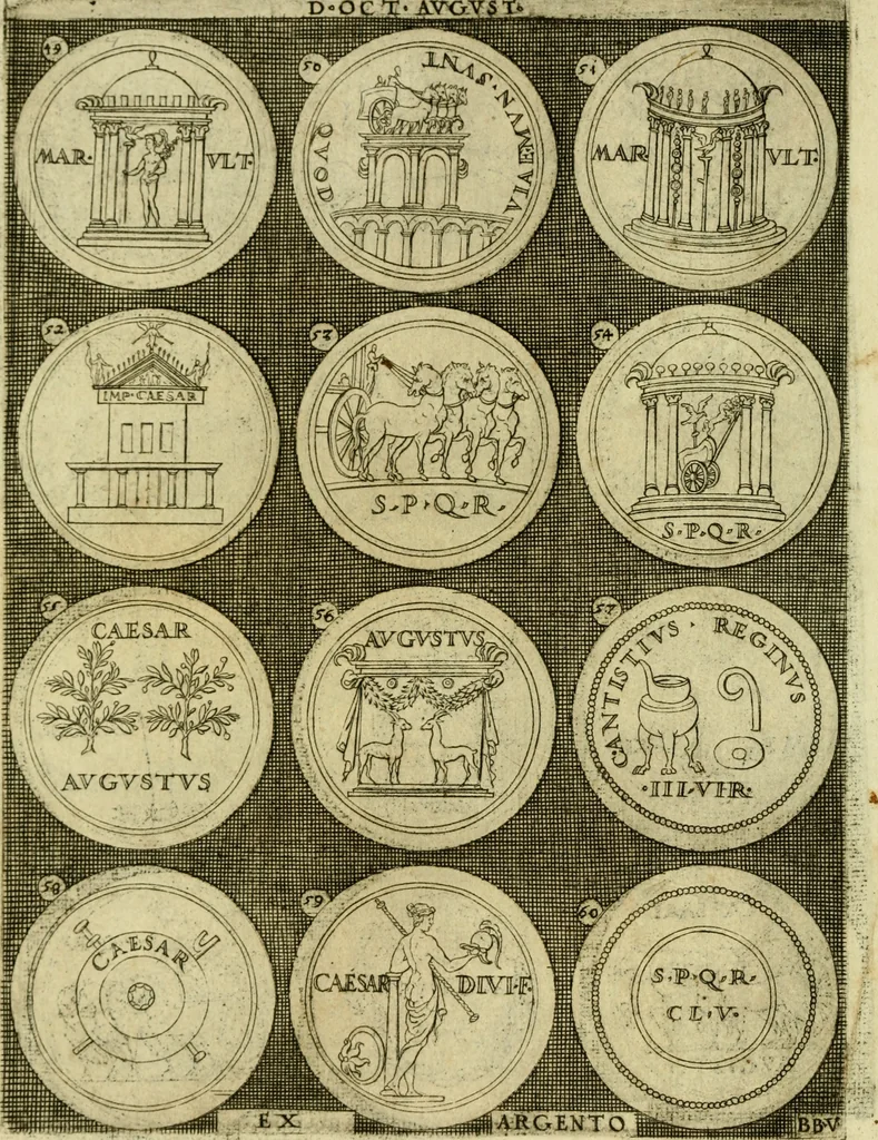 An illustration from Omnivm Caesarvm verissimae imagines ex antiqvis nvmismatis desvmptae : addita per brevi civvsqve vitae descriptiones ac diligenti eorvm qvae reperiri potvervnt nvmismatvm aversae partis delineatione ..., 1554, leaf 29