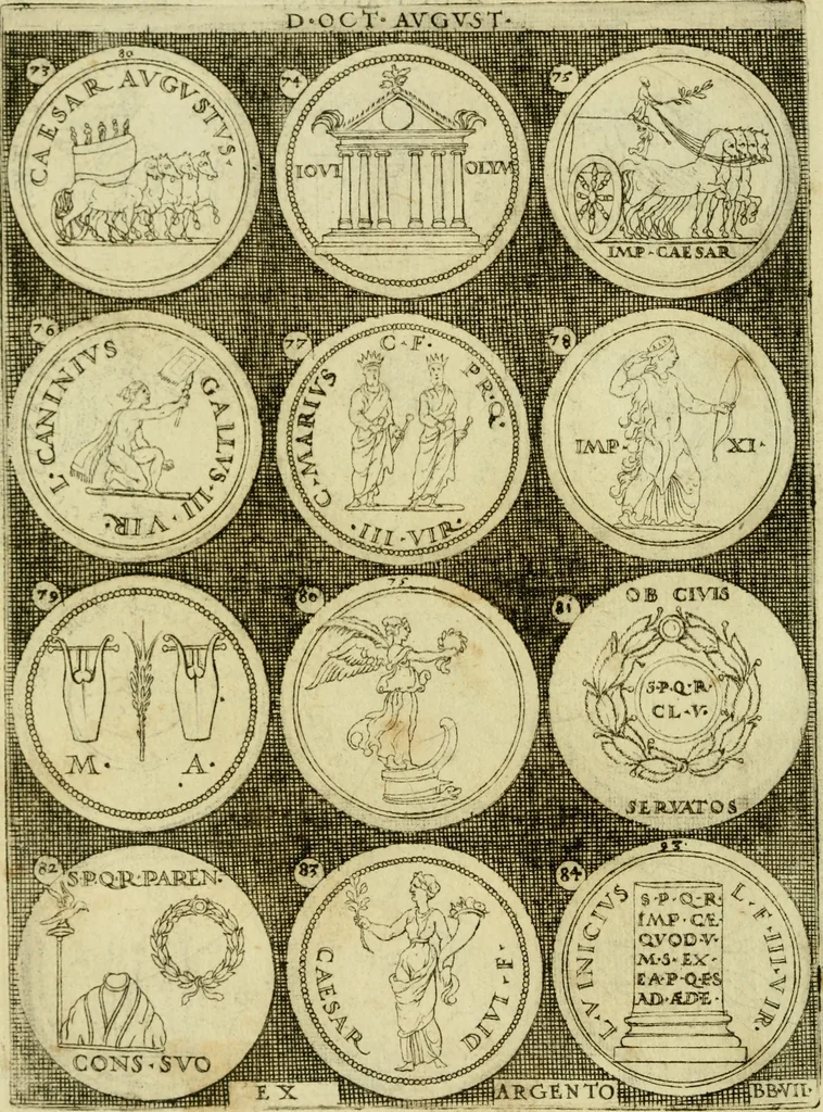 An illustration from Omnivm Caesarvm verissimae imagines ex antiqvis nvmismatis desvmptae : addita per brevi civvsqve vitae descriptiones ac diligenti eorvm qvae reperiri potvervnt nvmismatvm aversae partis delineatione ..., 1554, leaf 31