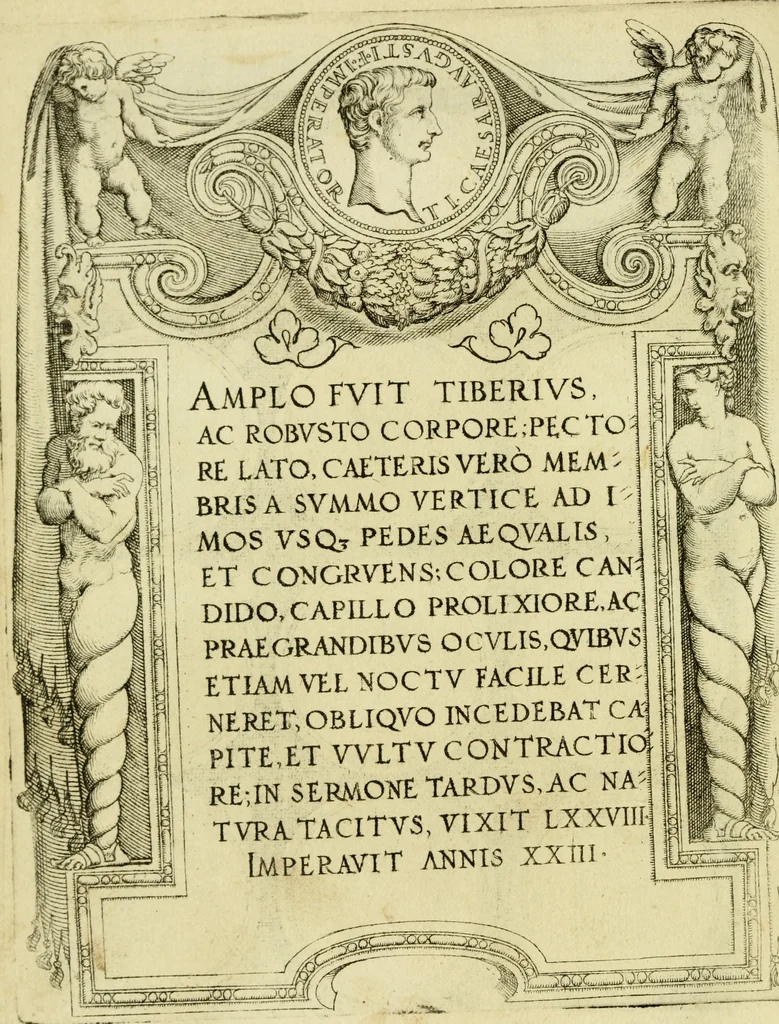 An illustration from Omnivm Caesarvm verissimae imagines ex antiqvis nvmismatis desvmptae : addita per brevi civvsqve vitae descriptiones ac diligenti eorvm qvae reperiri potvervnt nvmismatvm aversae partis delineatione ..., 1554, leaf 35