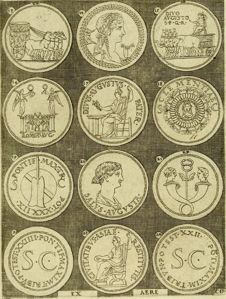 An illustration from Omnivm Caesarvm verissimae imagines ex antiqvis nvmismatis desvmptae : addita per brevi civvsqve vitae descriptiones ac diligenti eorvm qvae reperiri potvervnt nvmismatvm aversae partis delineatione ..., 1554, leaf 39
