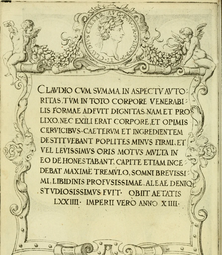 An illustration from Omnivm Caesarvm verissimae imagines ex antiqvis nvmismatis desvmptae : addita per brevi civvsqve vitae descriptiones ac diligenti eorvm qvae reperiri potvervnt nvmismatvm aversae partis delineatione ..., 1554, leaf 49