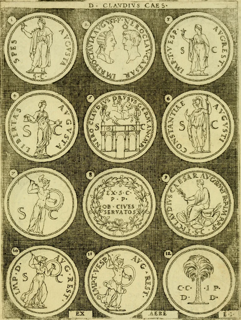An illustration from Omnivm Caesarvm verissimae imagines ex antiqvis nvmismatis desvmptae : addita per brevi civvsqve vitae descriptiones ac diligenti eorvm qvae reperiri potvervnt nvmismatvm aversae partis delineatione ..., 1554, leaf 52