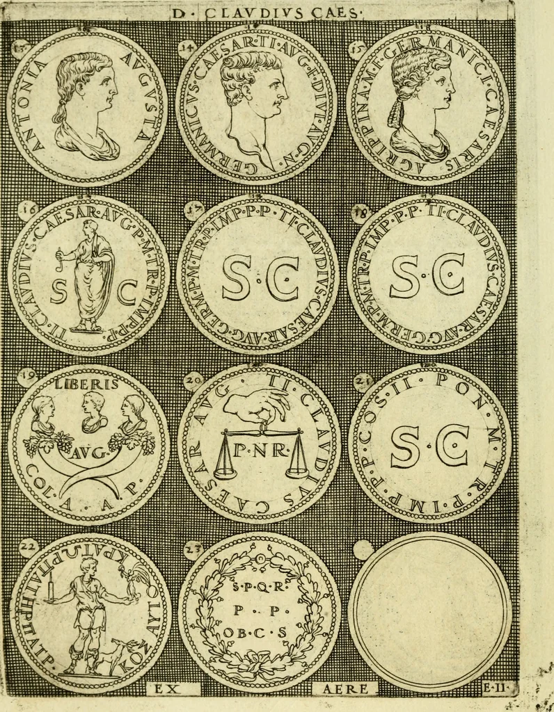 An illustration from Omnivm Caesarvm verissimae imagines ex antiqvis nvmismatis desvmptae : addita per brevi civvsqve vitae descriptiones ac diligenti eorvm qvae reperiri potvervnt nvmismatvm aversae partis delineatione ..., 1554, leaf 53