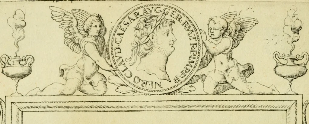An illustration from Omnivm Caesarvm verissimae imagines ex antiqvis nvmismatis desvmptae : addita per brevi civvsqve vitae descriptiones ac diligenti eorvm qvae reperiri potvervnt nvmismatvm aversae partis delineatione ..., 1554, leaf 57