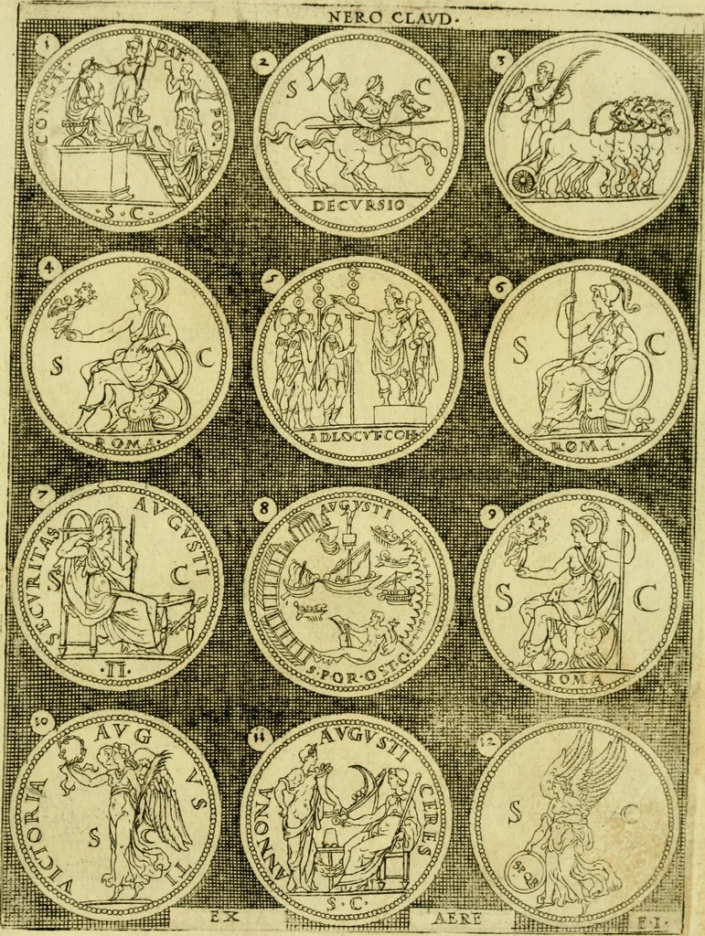 An illustration from Omnivm Caesarvm verissimae imagines ex antiqvis nvmismatis desvmptae : addita per brevi civvsqve vitae descriptiones ac diligenti eorvm qvae reperiri potvervnt nvmismatvm aversae partis delineatione ..., 1554, leaf 60
