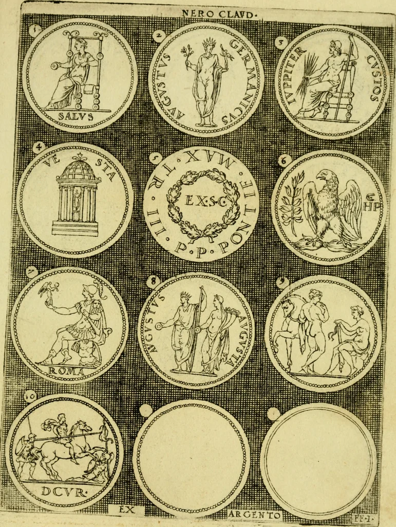 An illustration from Omnivm Caesarvm verissimae imagines ex antiqvis nvmismatis desvmptae : addita per brevi civvsqve vitae descriptiones ac diligenti eorvm qvae reperiri potvervnt nvmismatvm aversae partis delineatione ..., 1554, leaf 64