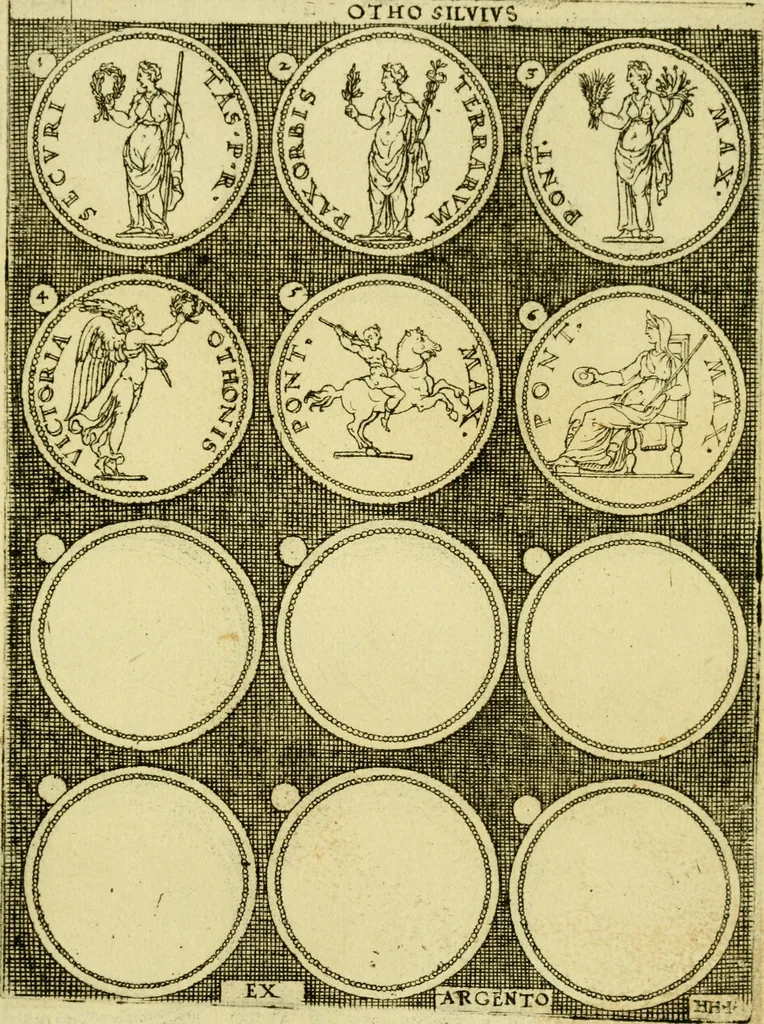 An illustration from Omnivm Caesarvm verissimae imagines ex antiqvis nvmismatis desvmptae : addita per brevi civvsqve vitae descriptiones ac diligenti eorvm qvae reperiri potvervnt nvmismatvm aversae partis delineatione ..., 1554, leaf 70