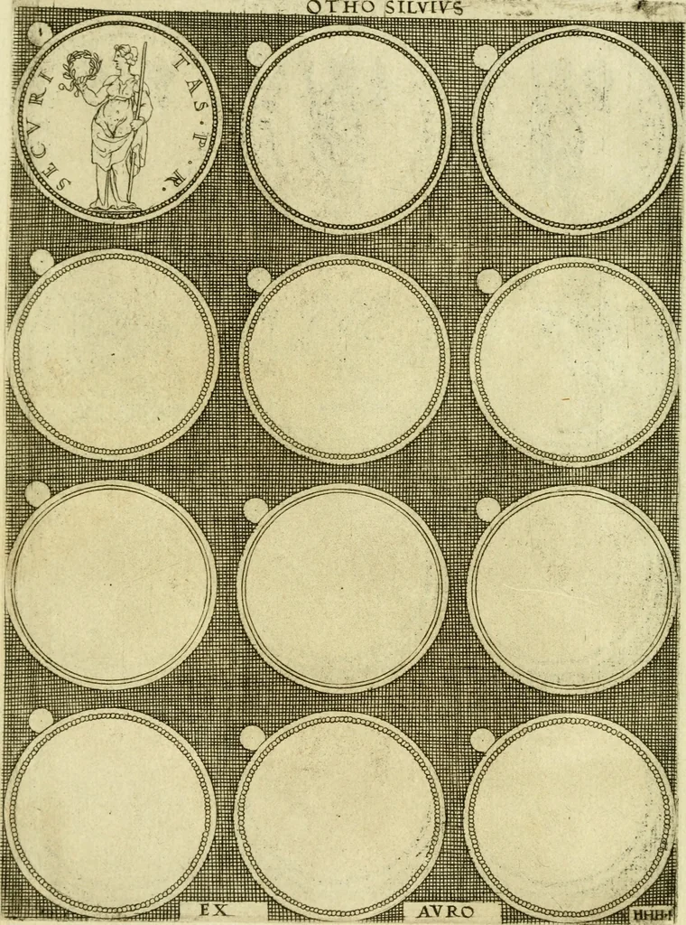 An illustration from Omnivm Caesarvm verissimae imagines ex antiqvis nvmismatis desvmptae : addita per brevi civvsqve vitae descriptiones ac diligenti eorvm qvae reperiri potvervnt nvmismatvm aversae partis delineatione ..., 1554, leaf 71