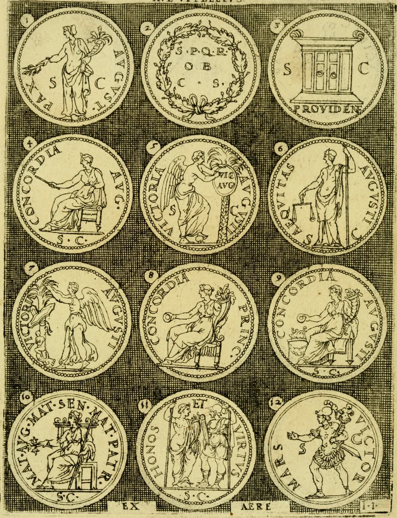 An illustration from Omnivm Caesarvm verissimae imagines ex antiqvis nvmismatis desvmptae : addita per brevi civvsqve vitae descriptiones ac diligenti eorvm qvae reperiri potvervnt nvmismatvm aversae partis delineatione ..., 1554, leaf 76