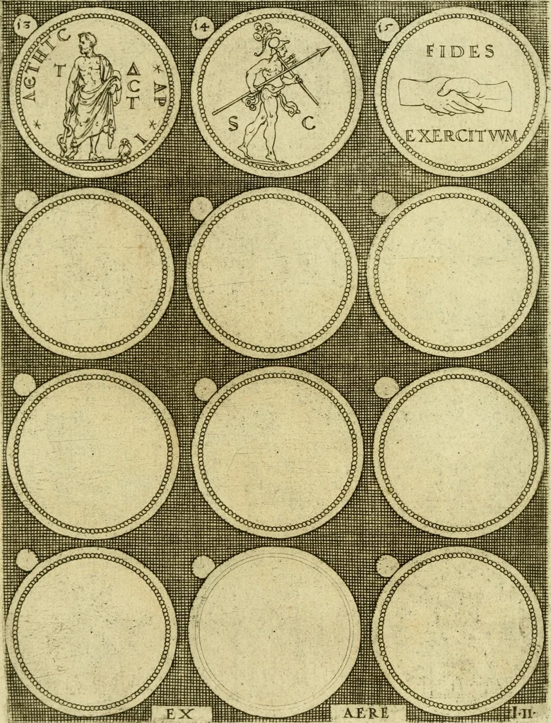 An illustration from Omnivm Caesarvm verissimae imagines ex antiqvis nvmismatis desvmptae : addita per brevi civvsqve vitae descriptiones ac diligenti eorvm qvae reperiri potvervnt nvmismatvm aversae partis delineatione ..., 1554, leaf 77