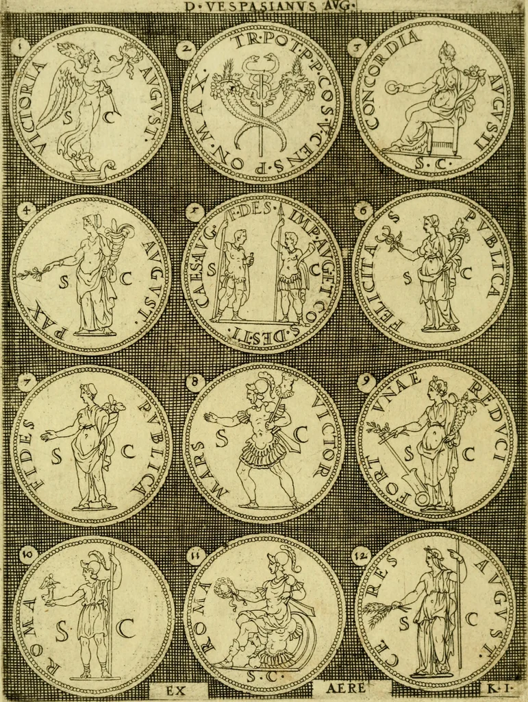 An illustration from Omnivm Caesarvm verissimae imagines ex antiqvis nvmismatis desvmptae : addita per brevi civvsqve vitae descriptiones ac diligenti eorvm qvae reperiri potvervnt nvmismatvm aversae partis delineatione ..., 1554, leaf 84
