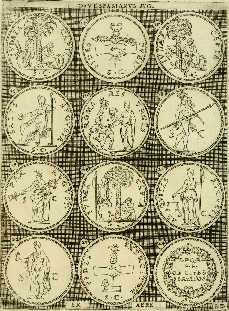An illustration from Omnivm Caesarvm verissimae imagines ex antiqvis nvmismatis desvmptae : addita per brevi civvsqve vitae descriptiones ac diligenti eorvm qvae reperiri potvervnt nvmismatvm aversae partis delineatione ..., 1554, leaf 85