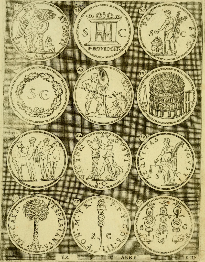 An illustration from Omnivm Caesarvm verissimae imagines ex antiqvis nvmismatis desvmptae : addita per brevi civvsqve vitae descriptiones ac diligenti eorvm qvae reperiri potvervnt nvmismatvm aversae partis delineatione ..., 1554, leaf 86