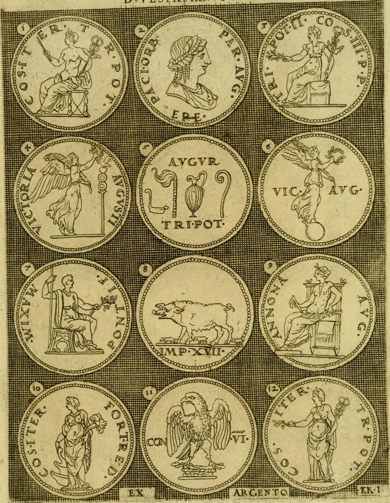 An illustration from Omnivm Caesarvm verissimae imagines ex antiqvis nvmismatis desvmptae : addita per brevi civvsqve vitae descriptiones ac diligenti eorvm qvae reperiri potvervnt nvmismatvm aversae partis delineatione ..., 1554, leaf 88
