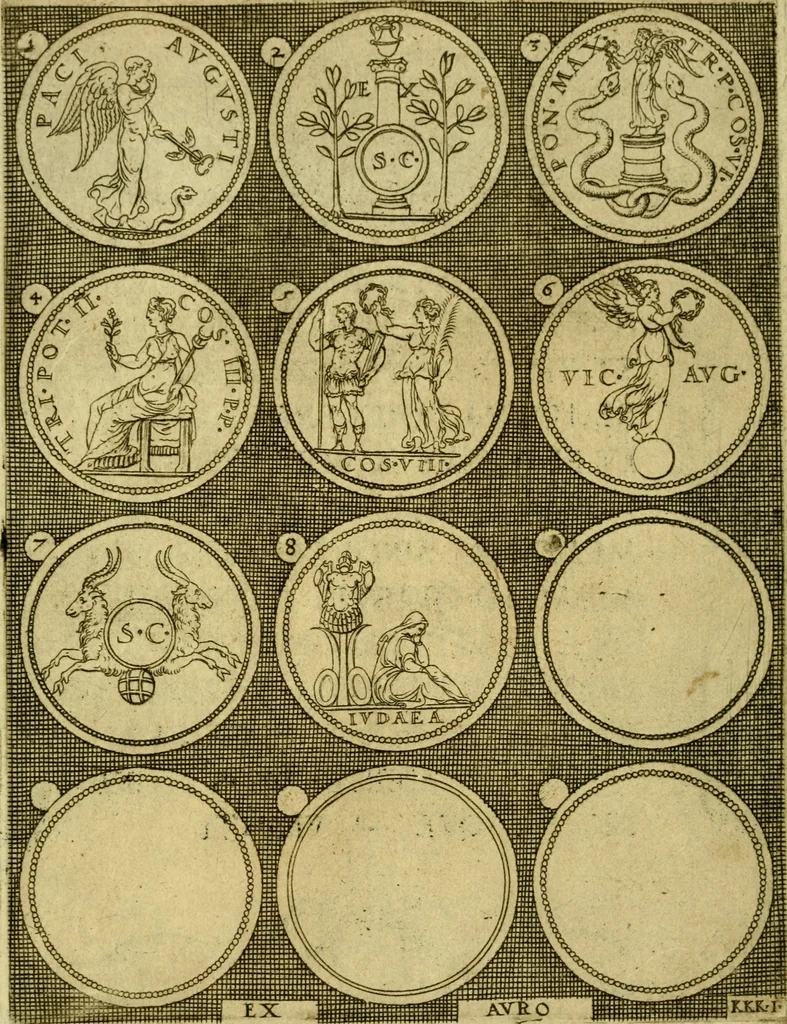 An illustration from Omnivm Caesarvm verissimae imagines ex antiqvis nvmismatis desvmptae : addita per brevi civvsqve vitae descriptiones ac diligenti eorvm qvae reperiri potvervnt nvmismatvm aversae partis delineatione ..., 1554, leaf 92