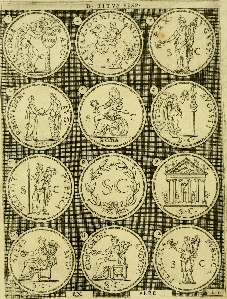 An illustration from Omnivm Caesarvm verissimae imagines ex antiqvis nvmismatis desvmptae : addita per brevi civvsqve vitae descriptiones ac diligenti eorvm qvae reperiri potvervnt nvmismatvm aversae partis delineatione ..., 1554, leaf 96
