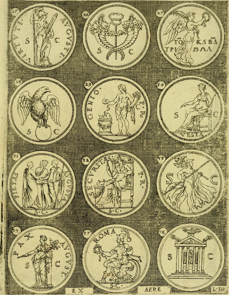 An illustration from Omnivm Caesarvm verissimae imagines ex antiqvis nvmismatis desvmptae : addita per brevi civvsqve vitae descriptiones ac diligenti eorvm qvae reperiri potvervnt nvmismatvm aversae partis delineatione ..., 1554, leaf 98